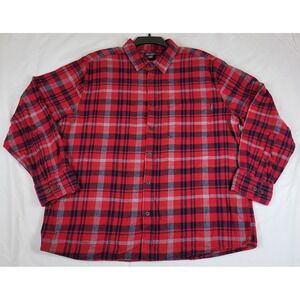 Eddie Bauer Mens Red Blue Plaid Flannel Long Sleeve Button Up Shirt XXL